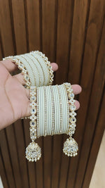 Jaipuri Traditional Thread Gold Plated Kundan Bridal Bangle With Set - Libasaa.com