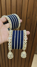 Jaipuri Traditional Thread Gold Plated Kundan Bridal Bangle With Set - Libasaa.com