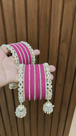 Jaipuri Traditional Thread Gold Plated Kundan Bridal Bangle With Set - Libasaa.com