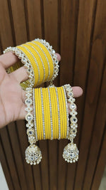 Jaipuri Traditional Thread Gold Plated Kundan Bridal Bangle With Set - Libasaa.com