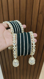 Jaipuri Traditional Thread Gold Plated Kundan Bridal Bangle With Set - Libasaa.com