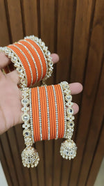 Jaipuri Traditional Thread Gold Plated Kundan Bridal Bangle With Set - Libasaa.com