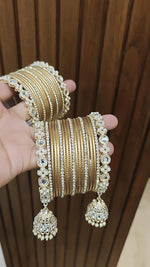 Jaipuri Traditional Thread Gold Plated Kundan Bridal Bangle With Set - Libasaa.com