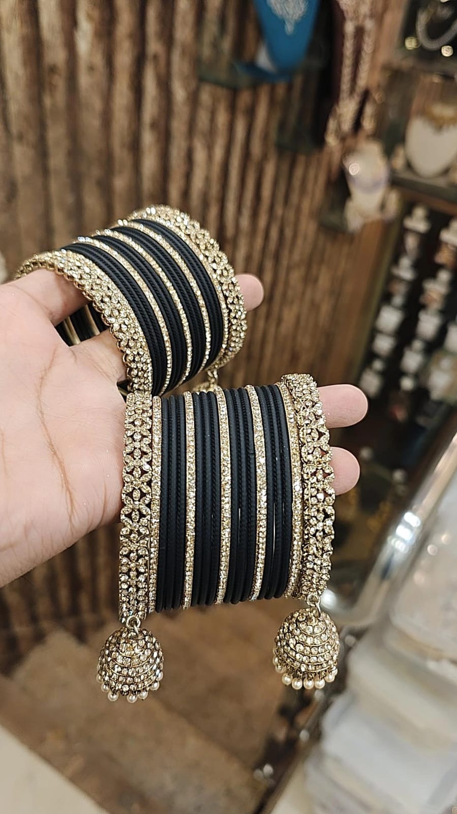 Pakistani Gold Plated Thread Kundan Wedding Bangle With Jhumki Set For Anniversary Gift - Libasaa.com