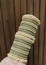 Floral Motif Stone Beaded Bridal Bangle Set For Set Wedding - Libasaa.com