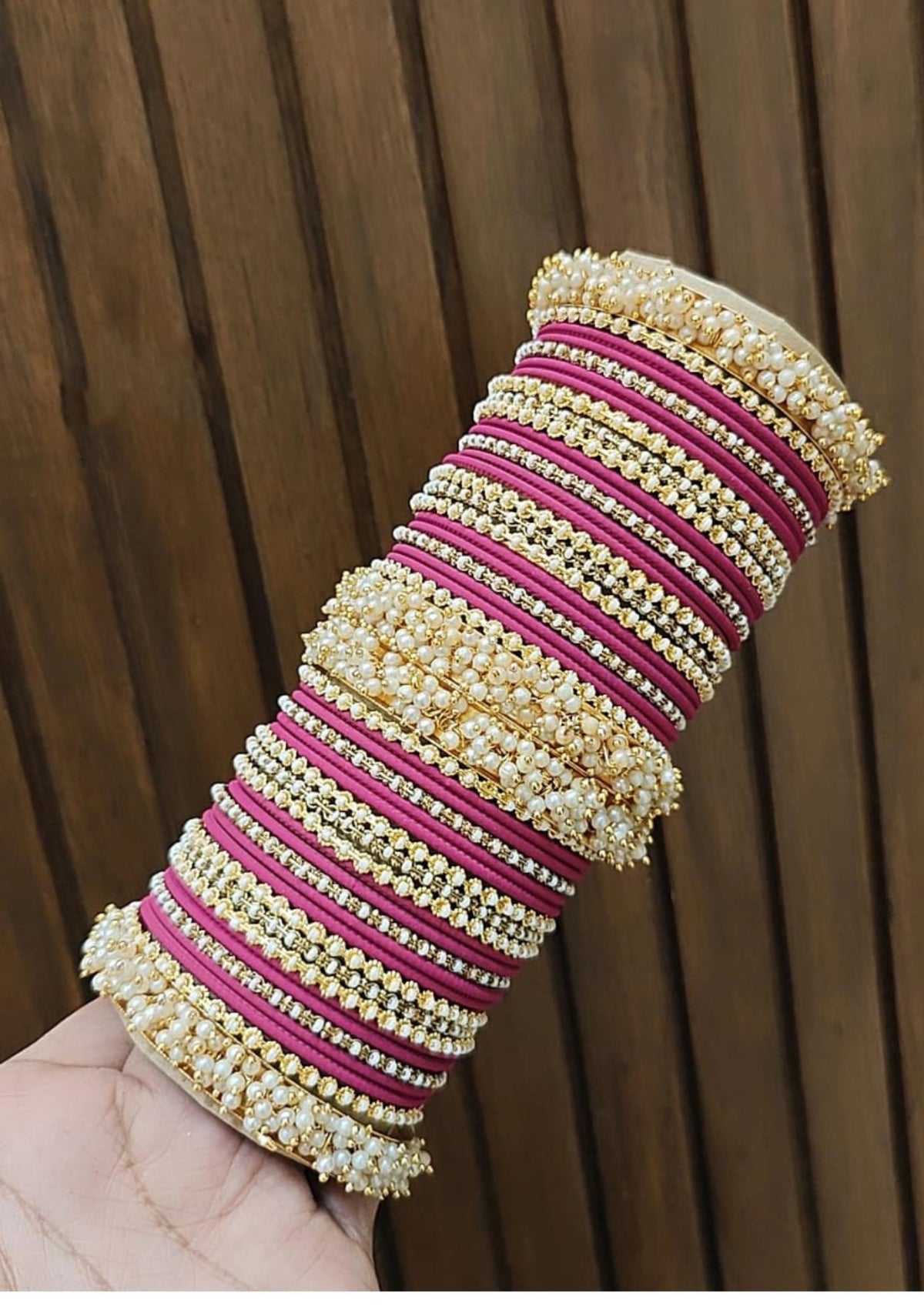 Floral Motif Stone Beaded Bridal Bangle Set For Set Wedding - Libasaa.com