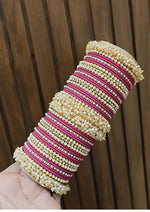 Floral Motif Stone Beaded Bridal Bangle Set For Set Wedding - Libasaa.com