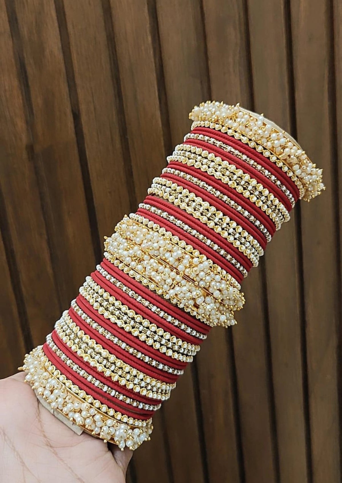 Floral Motif Stone Beaded Bridal Bangle Set For Set Wedding - Libasaa.com