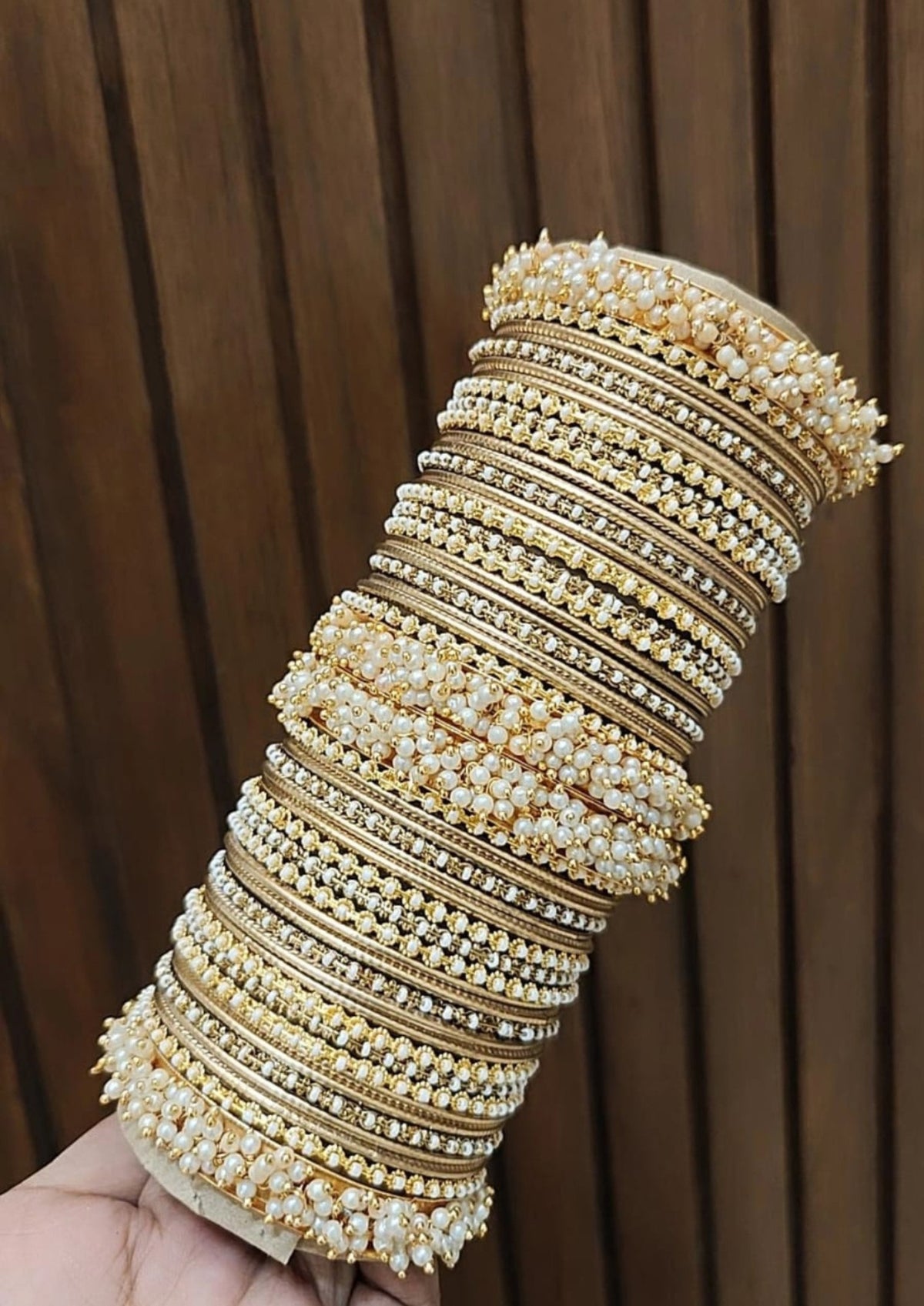 Floral Motif Stone Beaded Bridal Bangle Set For Set Wedding - Libasaa.com