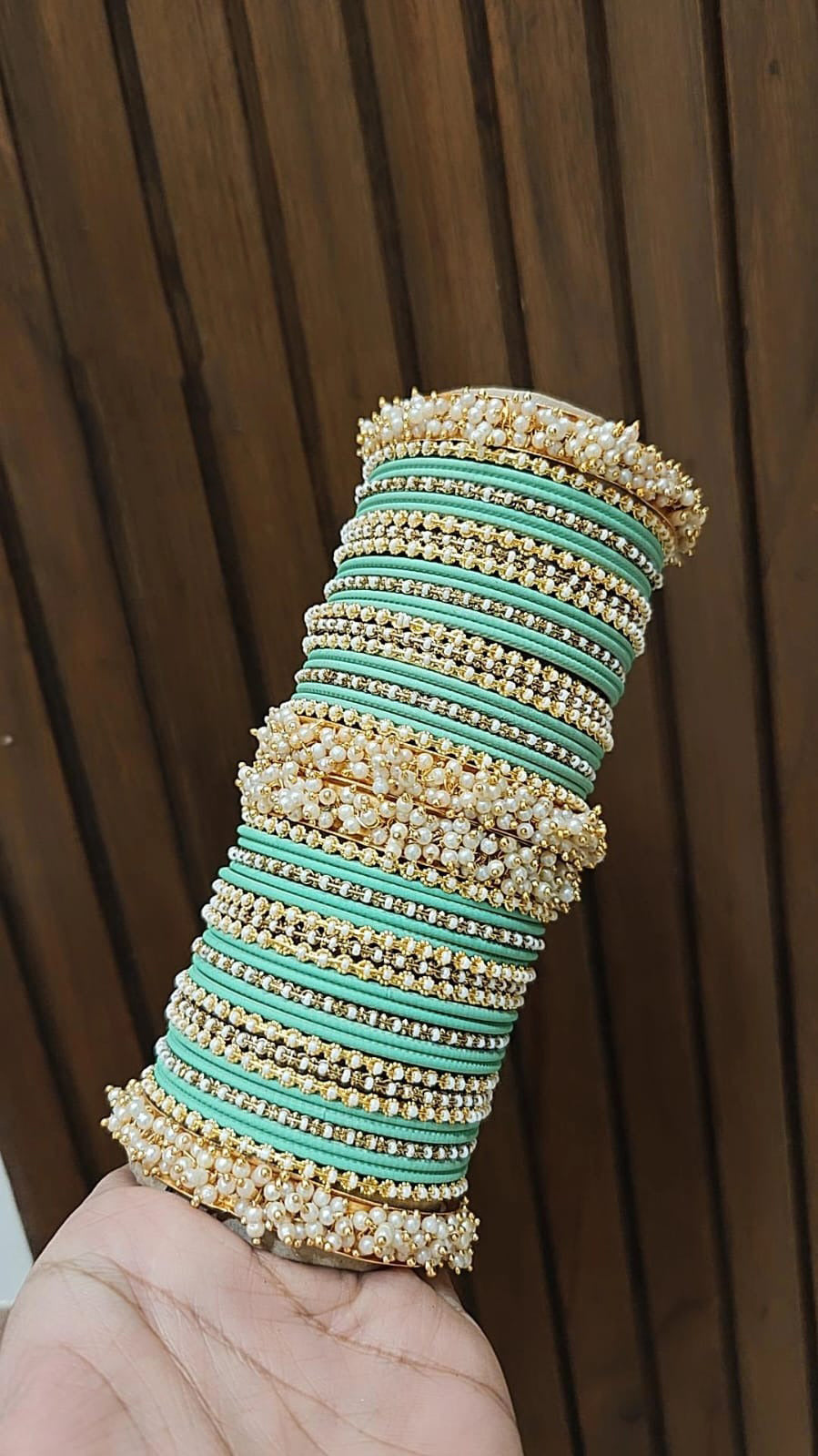 Floral Motif Stone Beaded Bridal Bangle Set For Set Wedding - Libasaa.com