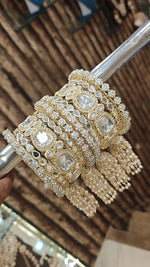 Indian Mirror Stone Kundan Work Bridal Chura With Jhumar Set For Wedding - Libasaa.com