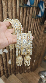 Indian Mirror Stone Kundan Work Bridal Chura With Jhumar Set For Wedding - Libasaa.com