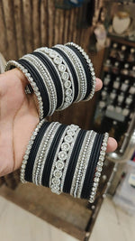 Silver Tone Jaipuri Kundan Bridal Bangle Chura Set For Wedding - Libasaa.com