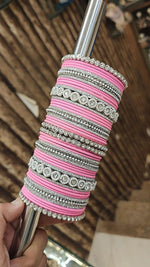 Silver Tone Jaipuri Kundan Bridal Bangle Chura Set For Wedding - Libasaa.com