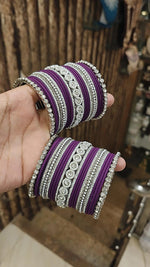 Silver Tone Jaipuri Kundan Bridal Bangle Chura Set For Wedding - Libasaa.com