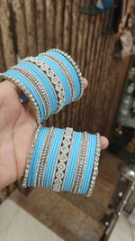 Silver Tone Jaipuri Kundan Bridal Bangle Chura Set For Wedding - Libasaa.com