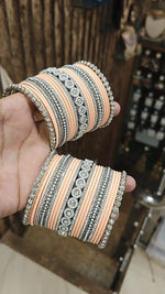 Silver Tone Jaipuri Kundan Bridal Bangle Chura Set For Wedding - Libasaa.com