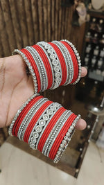 Silver Tone Jaipuri Kundan Bridal Bangle Chura Set For Wedding - Libasaa.com