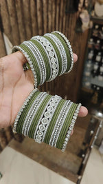 Silver Tone Jaipuri Kundan Bridal Bangle Chura Set For Wedding - Libasaa.com