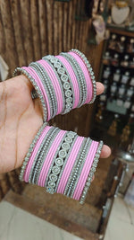 Silver Tone Jaipuri Kundan Bridal Bangle Chura Set For Wedding - Libasaa.com