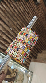 Jaipuri Flower Design Multicolor Bangle Chura Set | Indian Bangle Set | Indian Jewelry | Traditional Jewelry - Libasaa.com