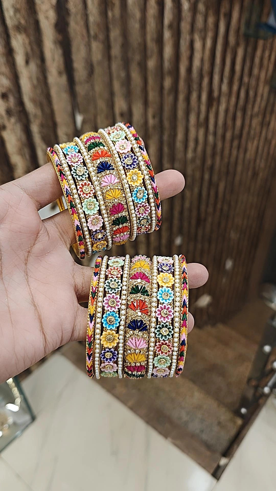 Jaipuri Flower Design Multicolor Bangle Chura Set | Indian Bangle Set | Indian Jewelry | Traditional Jewelry - Libasaa.com