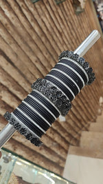 Floral Inspired Black Stone Work Bangle Kada Set For Wedding | Indian Bangle Set | Indian Jewelry | Traditional Jewelry - Libasaa.com