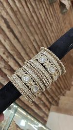 Golden Pakistani Kundan Stone Work Bangle Set For Wedding | Pakistani Bangle Set | Pakistani Jewelry | Traditional Jewelry - Libasaa.com