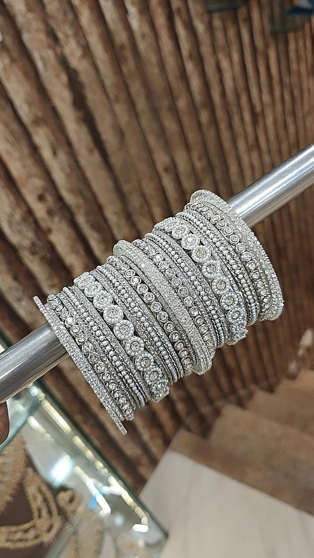 Silver Stone Work Bangle Set | Pakistani Bangle Set | Pakistani Jewelry | Traditional Jewelry - Libasaa.com
