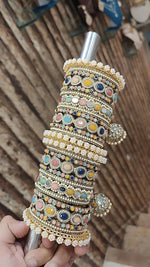 Rajsthani Multicolor Kundan Bagle Kada Set For Women| Pakistani Bangle Set | Pakistani Jewelry | Traditional Jewelry - Libasaa.com