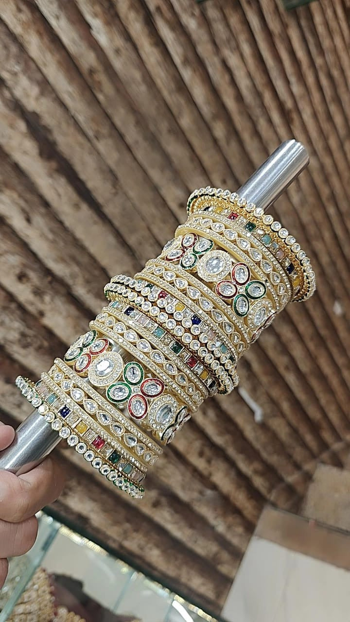 Multicolor Floral Kundan Stone Work Bangle Kada Set For Wedding| Indian Bangle Set | Indian Jewelry | Traditional Jewelry - Libasaa.com