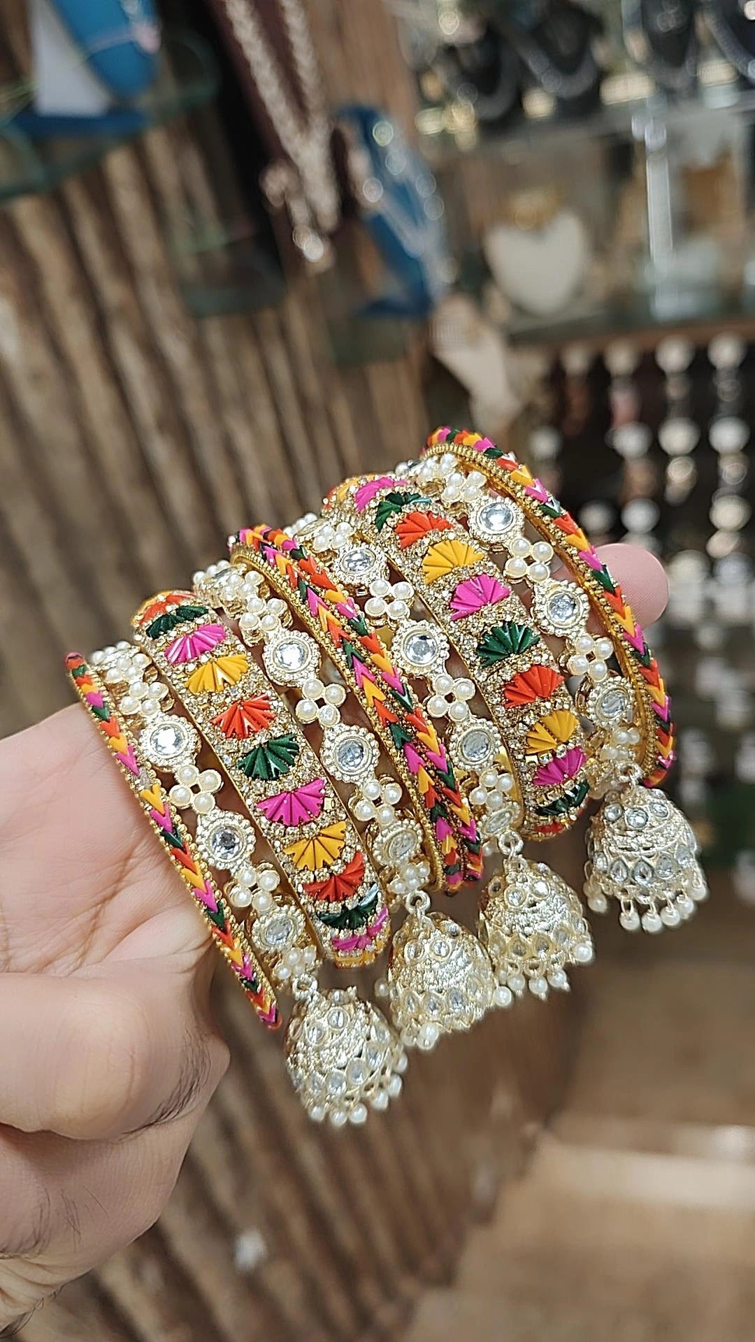 Jaipuri Rajwadi Multicolor Stone Work Bangle Kada With Jhumki Set | Indian Bangle Set | Indian Jewelry | Traditional Jewelry - Libasaa.com