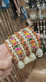 Jaipuri Rajwadi Multicolor Stone Work Bangle Kada With Jhumki Set | Indian Bangle Set | Indian Jewelry | Traditional Jewelry - Libasaa.com