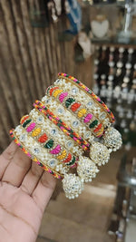 Jaipuri Rajwadi Multicolor Stone Work Bangle Kada With Jhumki Set | Indian Bangle Set | Indian Jewelry | Traditional Jewelry - Libasaa.com