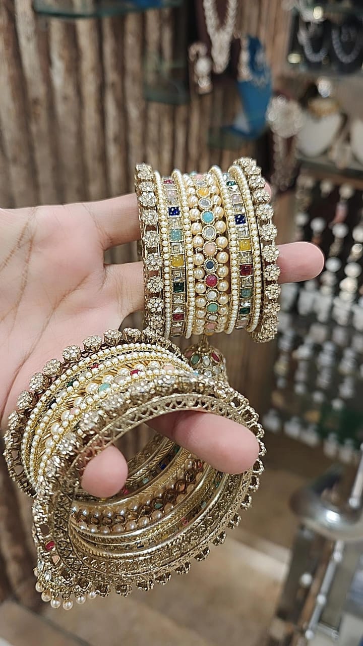 Multicolor Pakistani Stone Work Bangle kada Set For Wedding | Pakistani Bangle Set | Pakistani Jewelry | Traditional Jewelry - Libasaa.com