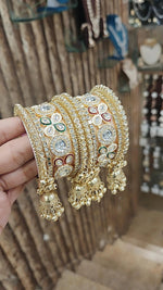 Golden Stone Kundan Work Bangle Jhumki Set| Indian Bangle Set | Indian Jewelry | Traditional Jewelry - Libasaa.com