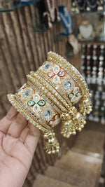Golden Stone Kundan Work Bangle Jhumki Set| Indian Bangle Set | Indian Jewelry | Traditional Jewelry - Libasaa.com