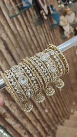 Pakistani Golden Flower Design Stone Work Bangle Jhumki Set | Pakistani Bangle Set | Pakistani Jewelry | Traditional Jewelry - Libasaa.com