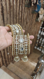 Pakistani Golden Flower Design Stone Work Bangle Jhumki Set | Pakistani Bangle Set | Pakistani Jewelry | Traditional Jewelry - Libasaa.com