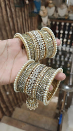 Pakistani Golden Floral Design Bangle Jhumki Set | Indian Bangle Set | Indian Jewelry | Traditional Jewelry - Libasaa.com