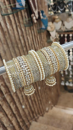 Pakistani Golden Floral Design Bangle Jhumki Set | Indian Bangle Set | Indian Jewelry | Traditional Jewelry - Libasaa.com