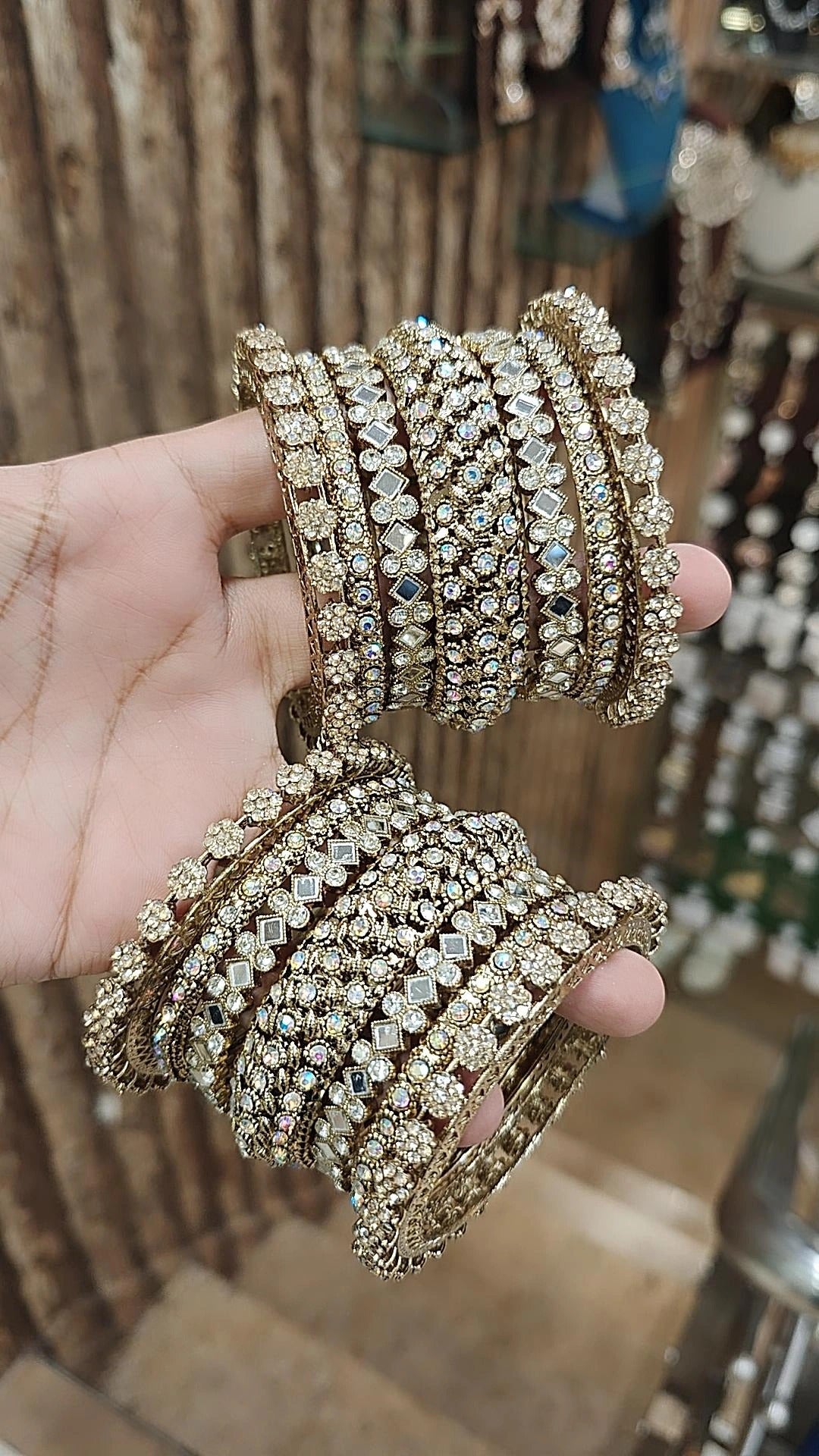 Antique Golden Mirror Work Bangle Kada Set | Pakistani Bangle Set | Pakistani Jewelry | Traditional Jewelry - Libasaa.com