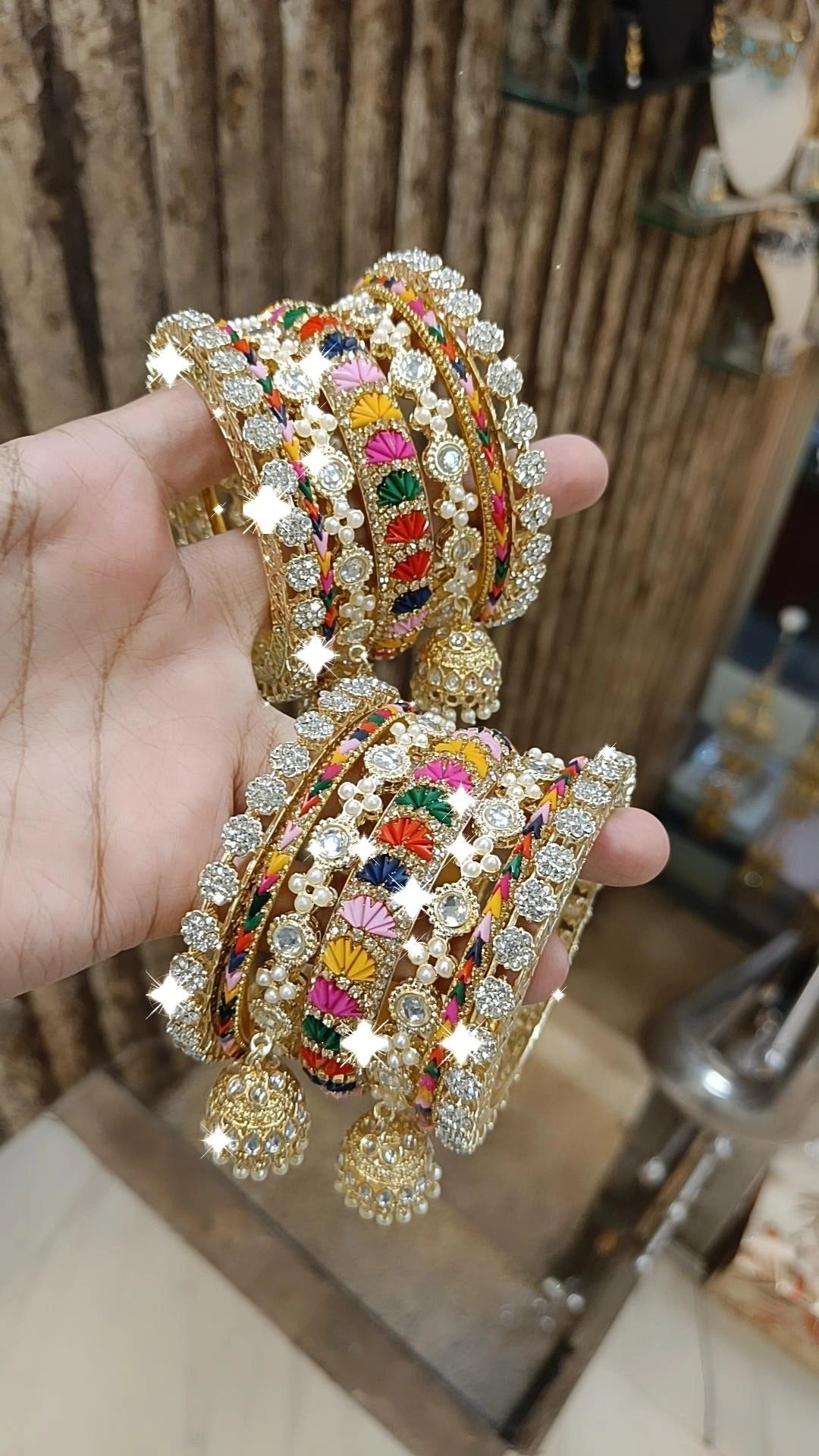 Traditional Multicolor Kundan Stone Work Bangle Jhumki Set | Indian Bangle Set | Indian Jewelry | Traditional Jewelry - Libasaa.com