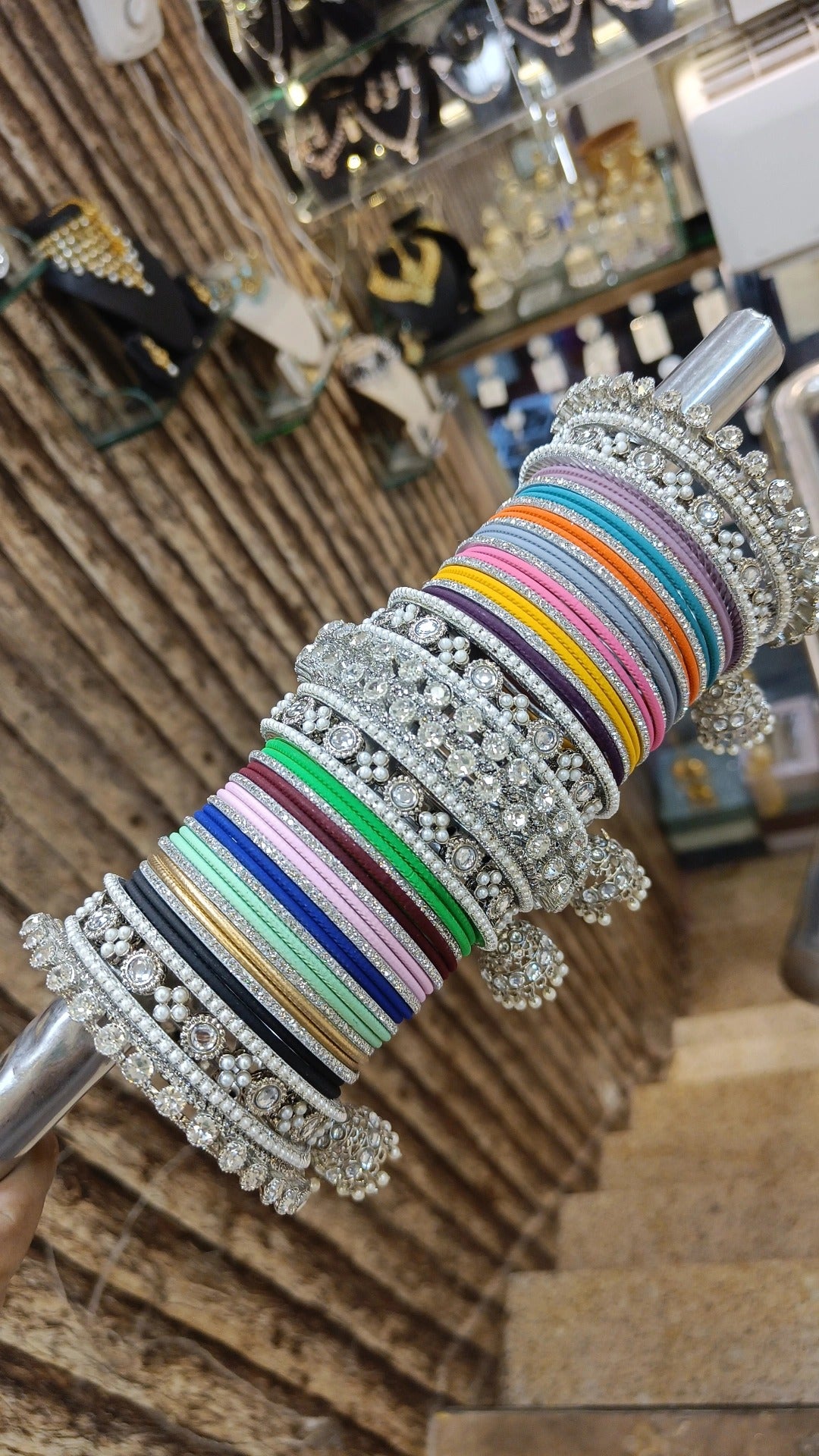 Jaipuri Multicolor Stone Work Bangle Jhumki Set| Indian Bangle Set | Indian Jewelry | Traditional Jewelry - Libasaa.com