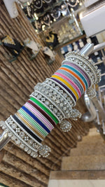 Jaipuri Multicolor Stone Work Bangle Jhumki Set| Indian Bangle Set | Indian Jewelry | Traditional Jewelry - Libasaa.com