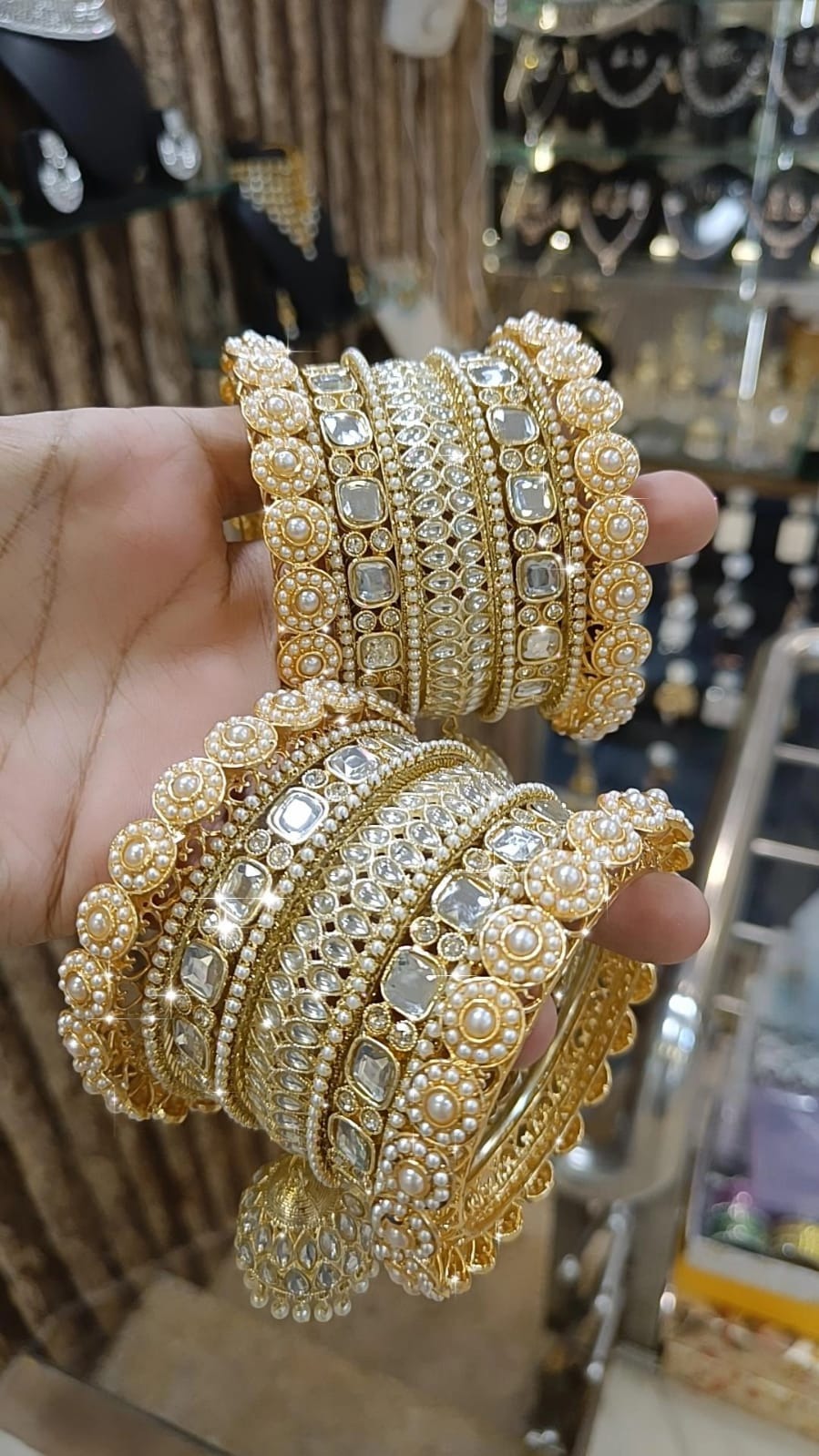 Rajsthani Golden Kundan Stone Work Bridal Bangle Jhumki Set | Pakistani Bangle Set | Pakistani Jewelry | Traditional Jewelry - Libasaa.com