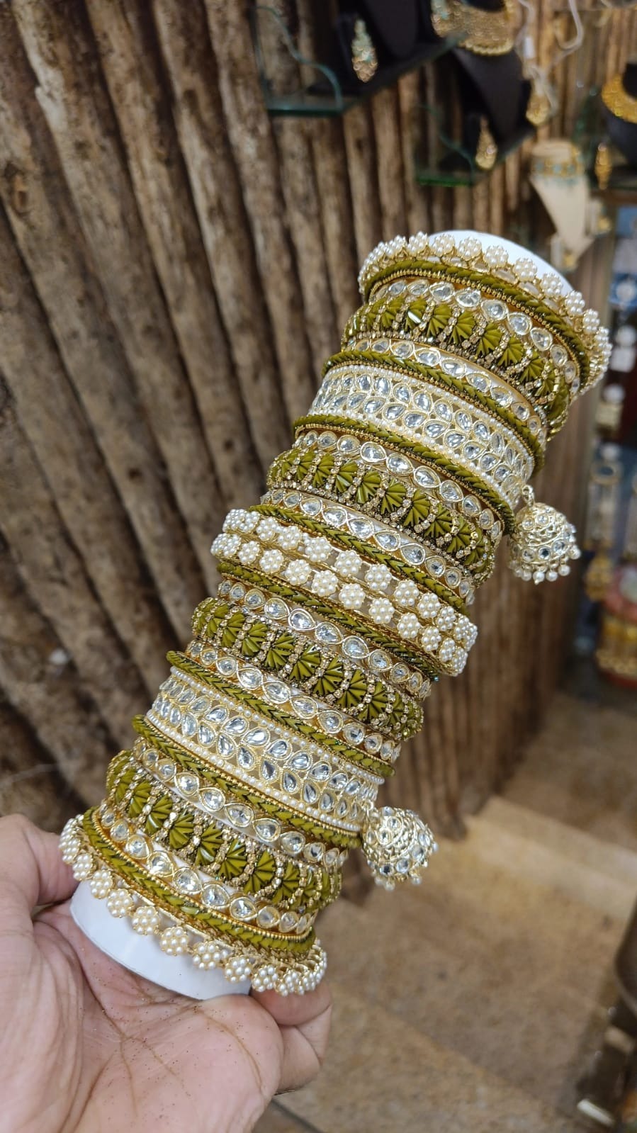 Lucknowi Traditional Stone Work Bangle Jhumki With Kada Set | Pakistani Bangle Set | Pakistani Jewelry | Traditional Jewelry - Libasaa.com