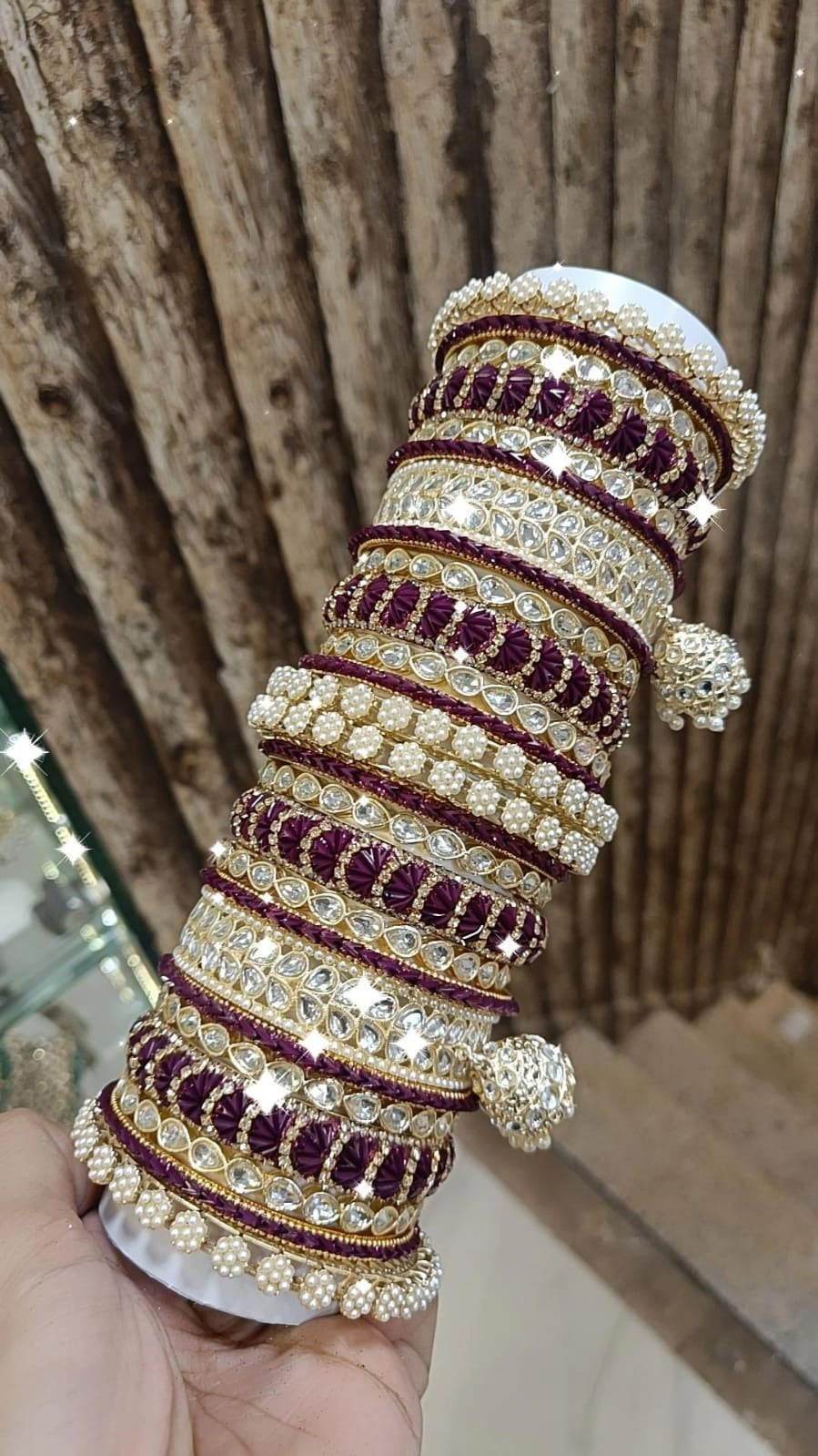 Lucknowi Traditional Stone Work Bangle Jhumki With Kada Set | Pakistani Bangle Set | Pakistani Jewelry | Traditional Jewelry - Libasaa.com