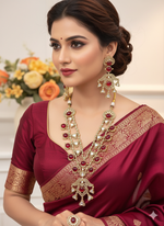 Royal Kundan & Ruby Red Stone Long Necklace (Haar) Set with Matching Earrings and Ring - Libasaa.com