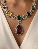 Multicolor Teardrop Gemstone & Gold-Toned Necklace Set